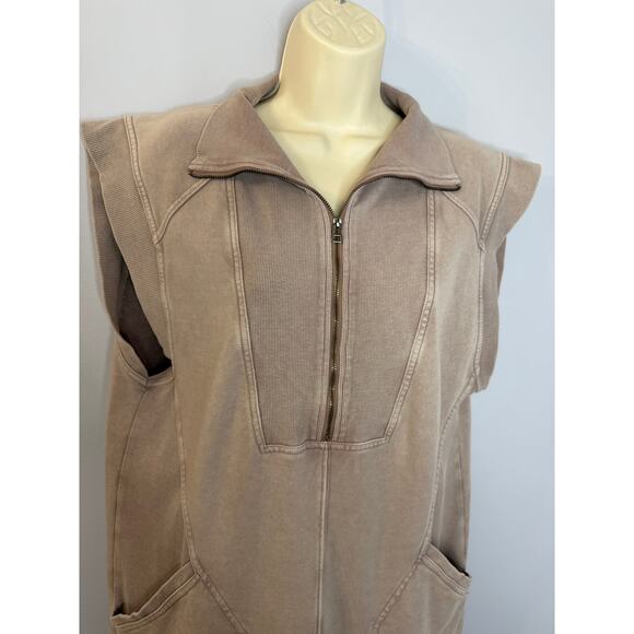 Daily Practice Anthropologie Meru Zip Front Mini Dress Pockets Taupe Women's L - Picture 9 of 13